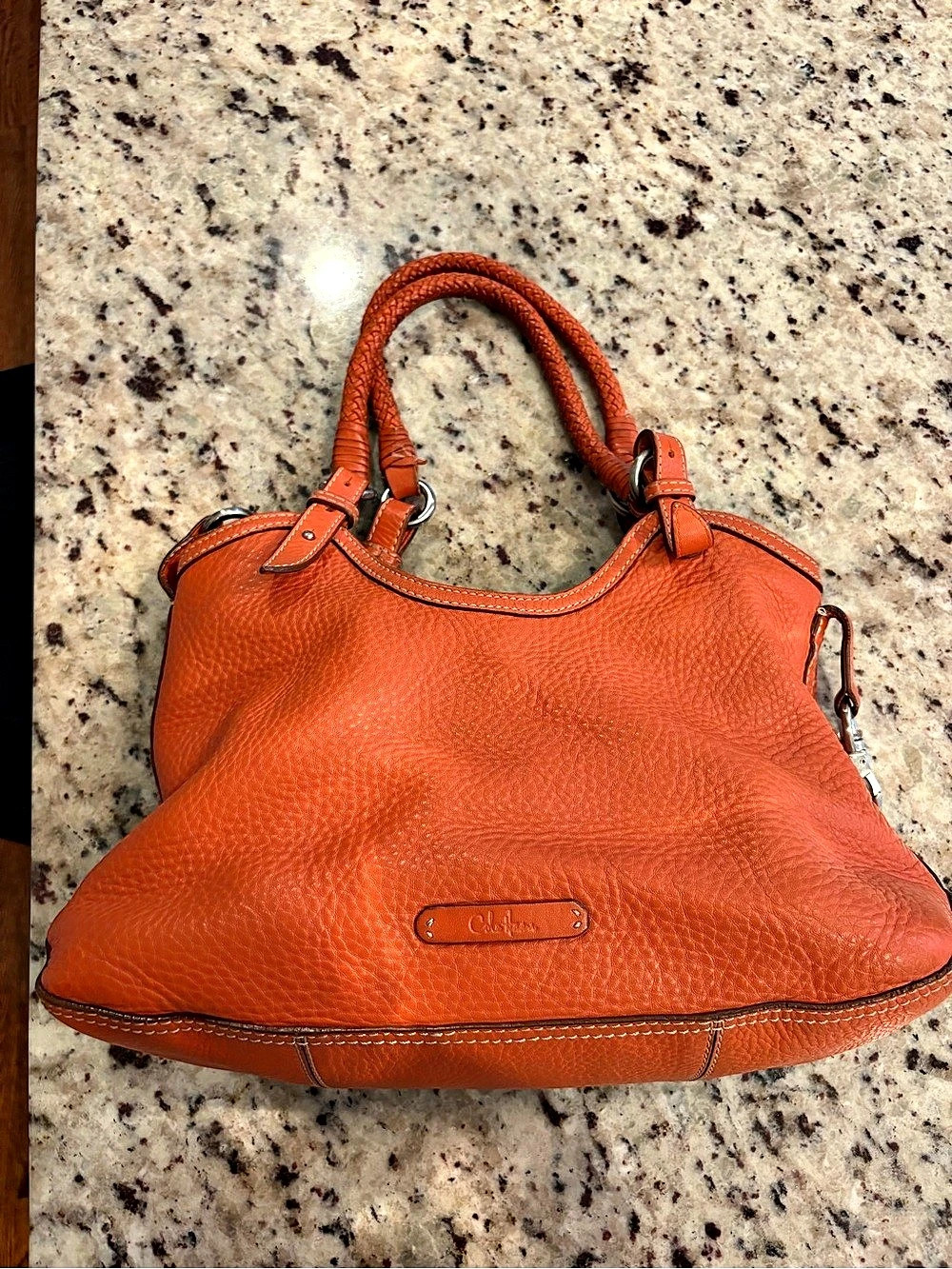 Cole Haan Orange Leather Braided Handle Shoulder Bag